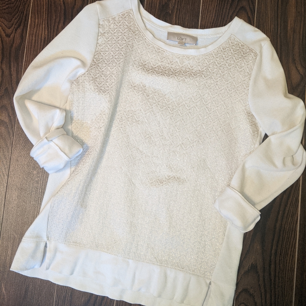 Ann Taylor LOFT Gold Shimmer Sweatshirt Women's M